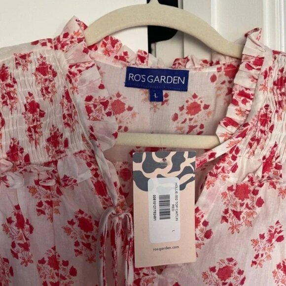 NWT Ro’s Garden Blouse Floral Red White Top Large (fits like XL) - Picture 3 of 4